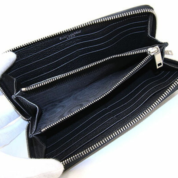 Saint Laurent Round Long Wallet Cassandra Shadow Zip Around 687054 Black Leat... - Picture 3 of 7
